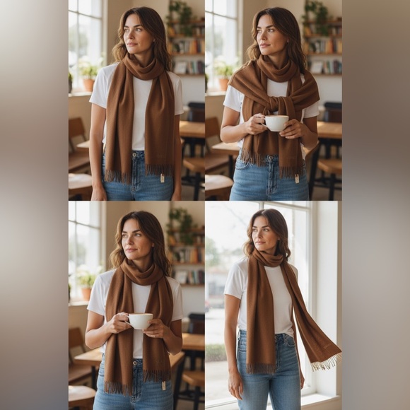 GUCCI NWT VINTAGE 100% CASHMERE CHOCOLATE BROWN SCARF W/COA 62 L x 12 W MSRP$900 - Picture 2 of 13